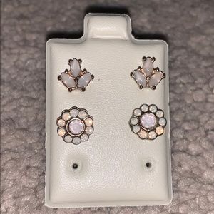 Pink Flower&Leaf Combo Studs